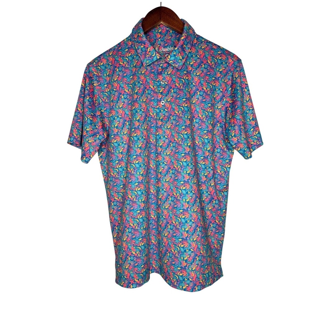 Chubbies Mens Tropical Floral Performance Polo Short Sleeve Sz Small